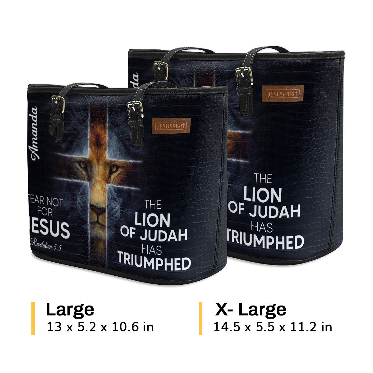Fear Not For Jesus - Personalized Lion Large Leather Tote Bag H02
