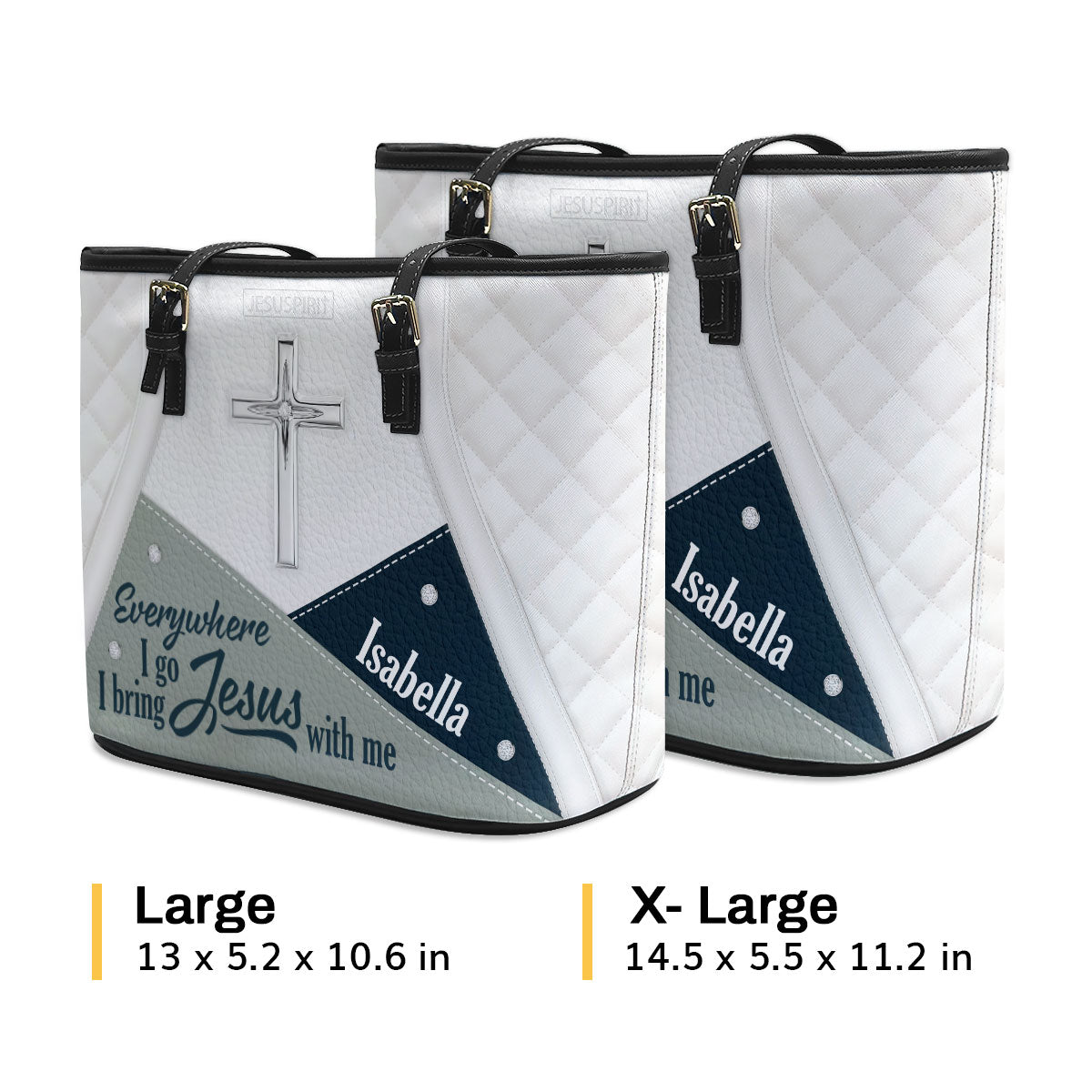 Everywhere I Go, I Bring Jesus With Me - Lovely Personalized Large Leather Tote Bag HHN370