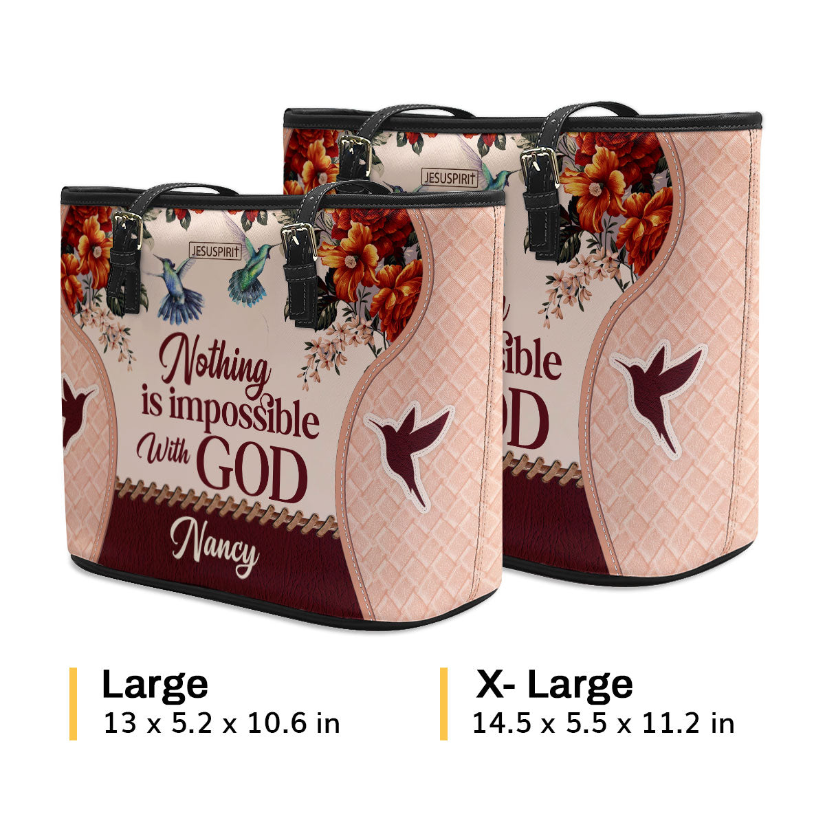 Beautiful Personalized Large Leather Tote Bag - Nothing Is Impossible With God M04