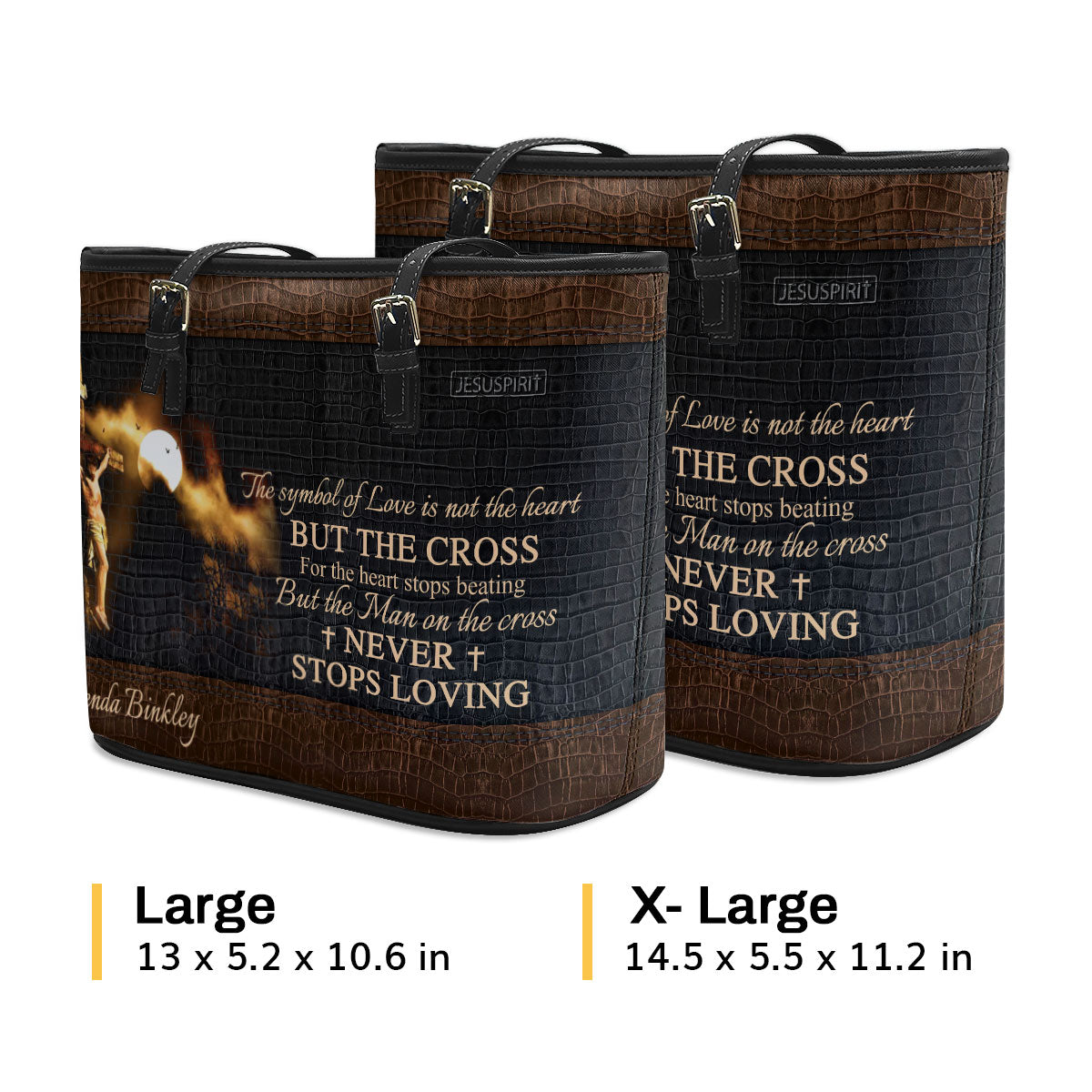 The Man On The Cross Never Stops Loving - Beautiful Personalized Large Leather Tote Bag NUH264