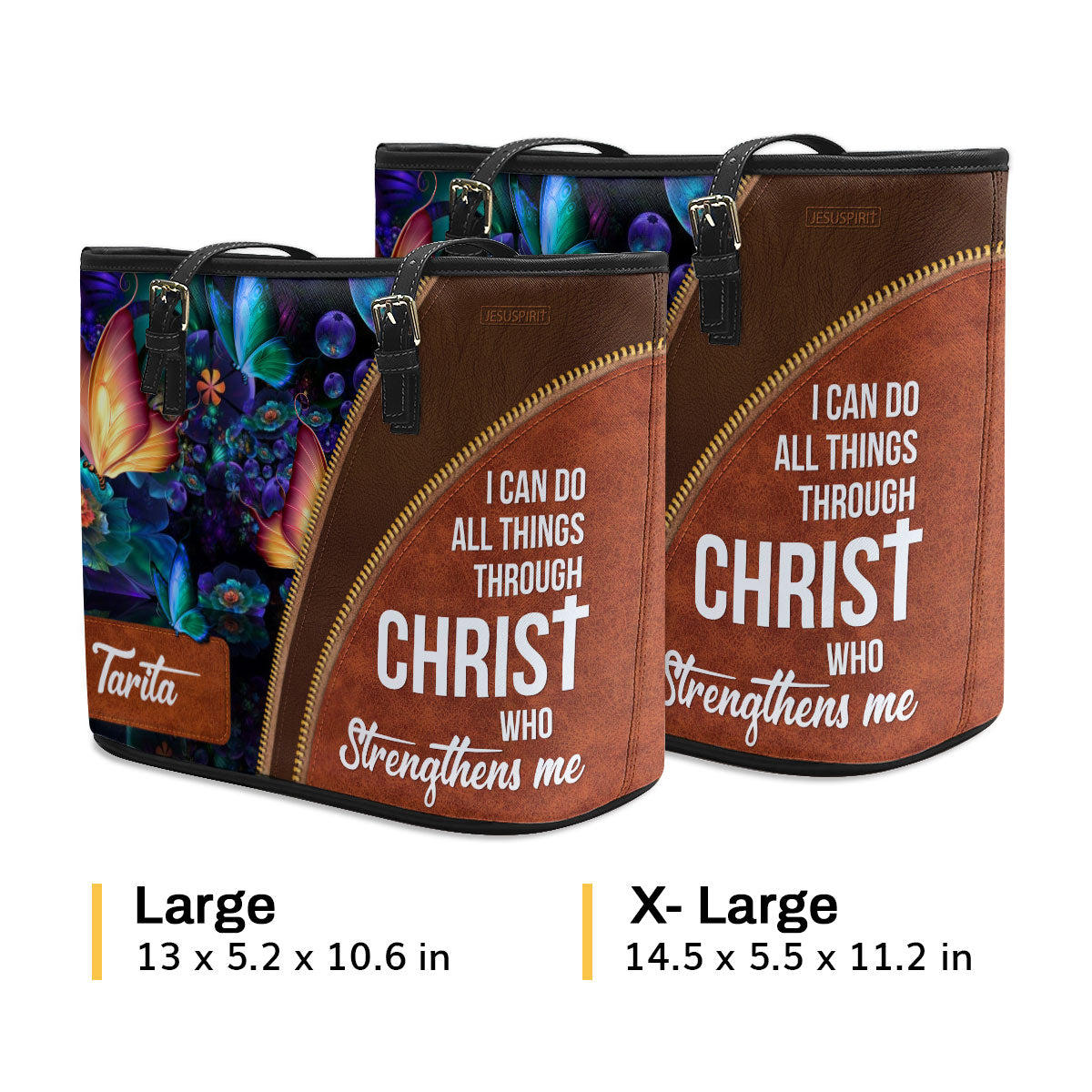 I Can Do All Things Through Christ - Beautiful Personalized Large Leather Tote Bag NUH275