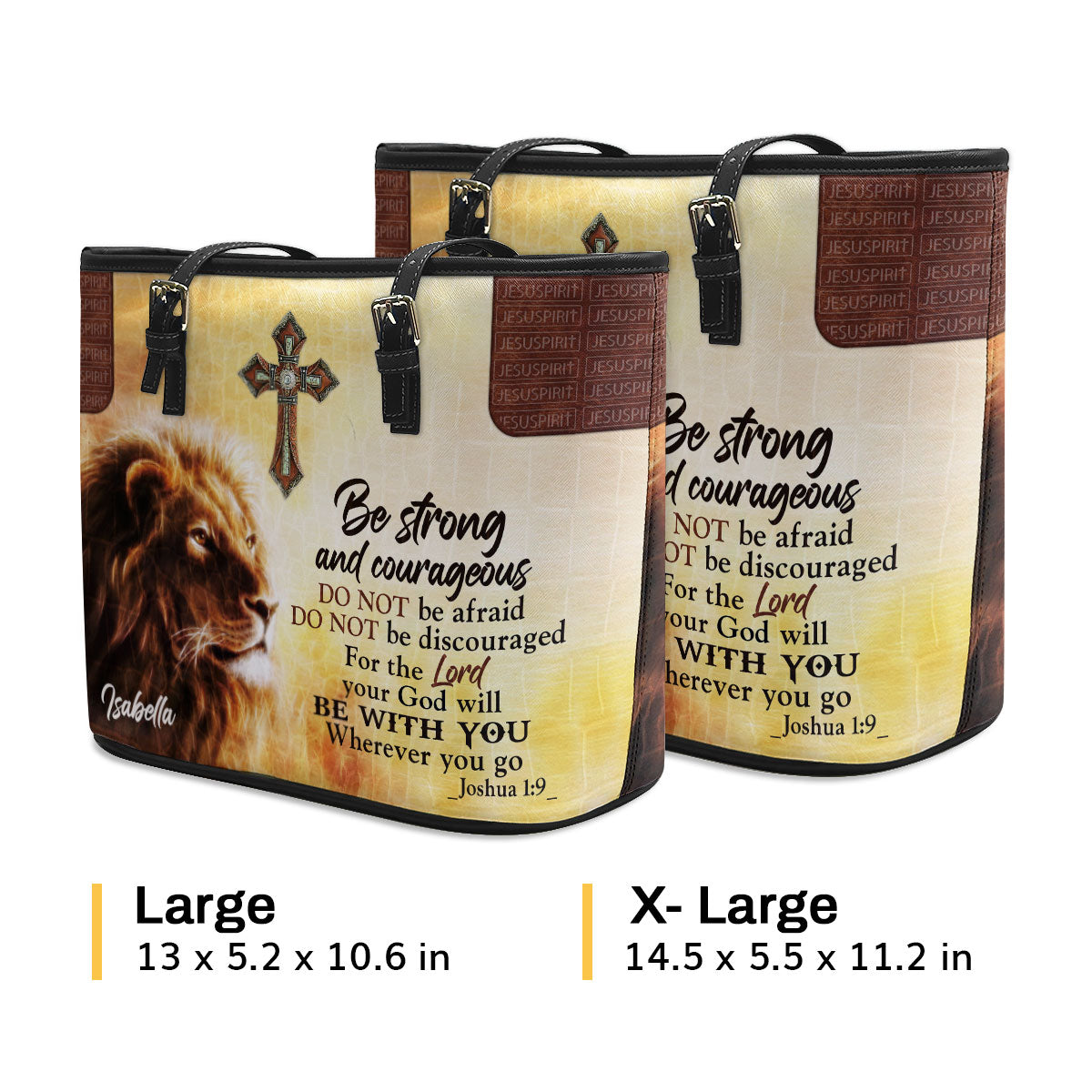 Be Strong And Courageous - Unique Personalized Large Leather Tote Bag NUHN304