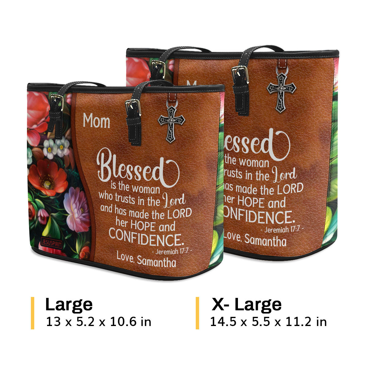 Meaningful Personalized Large Leather Tote Bag - Blessed Is The Woman Who Trusts In The Lord NUHN374