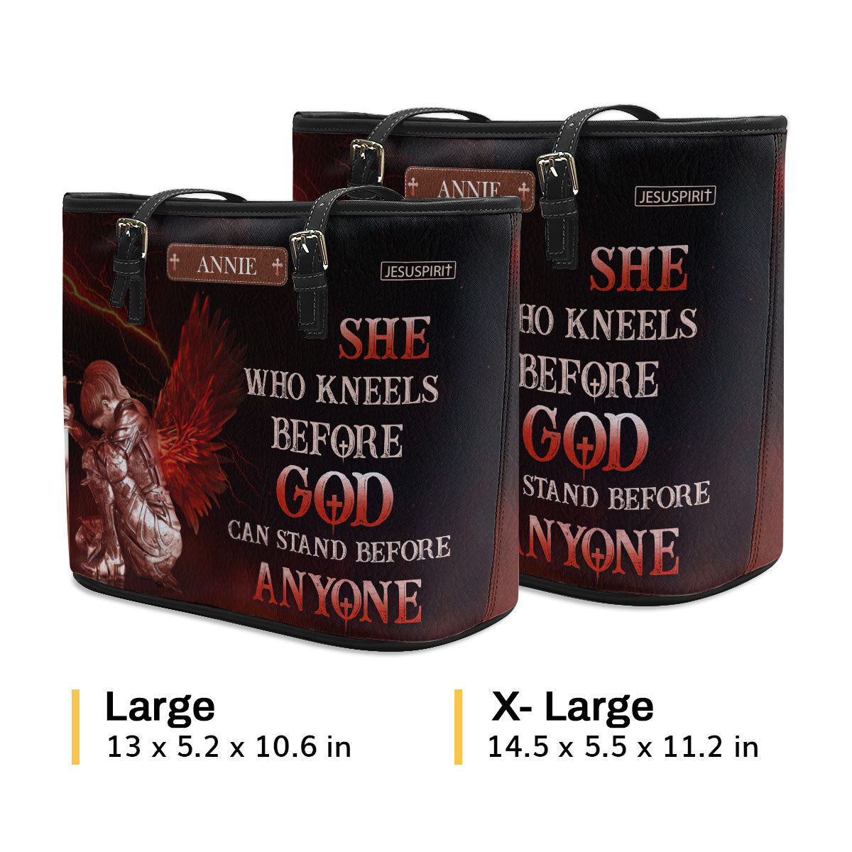 Personalized Large Leather Tote Bag - Who Kneels Before God Can Stand Before Anyone NUM381