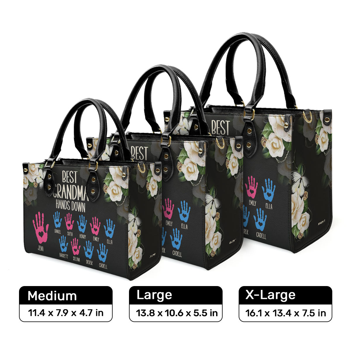 Best Grandma Hands Down | Personalized Leather Handbag With Zipper LHBH835