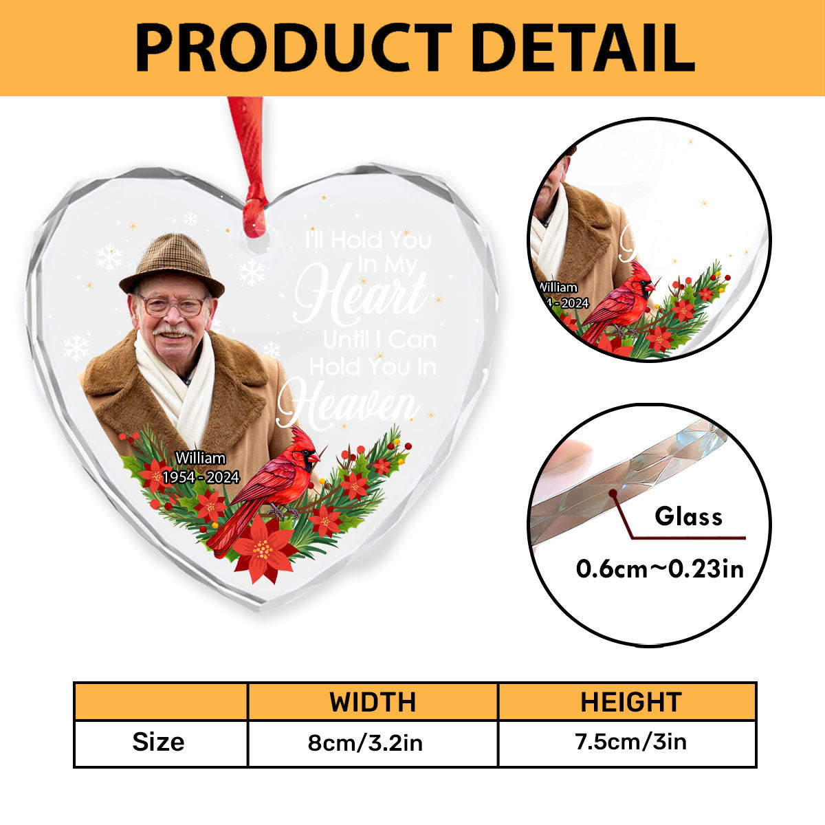 I'll Hold You In My Heart Until I Can Hold You In Heaven | Personalized Heart Shaped Glass Ornament JSHGOPHN2104TA