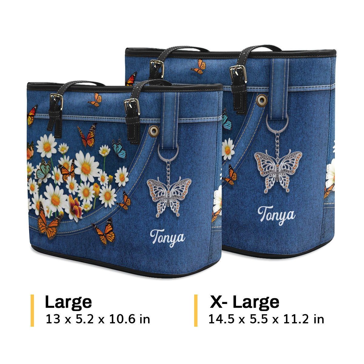 Daisy and Butterfly Large Leather Tote Bag HM422