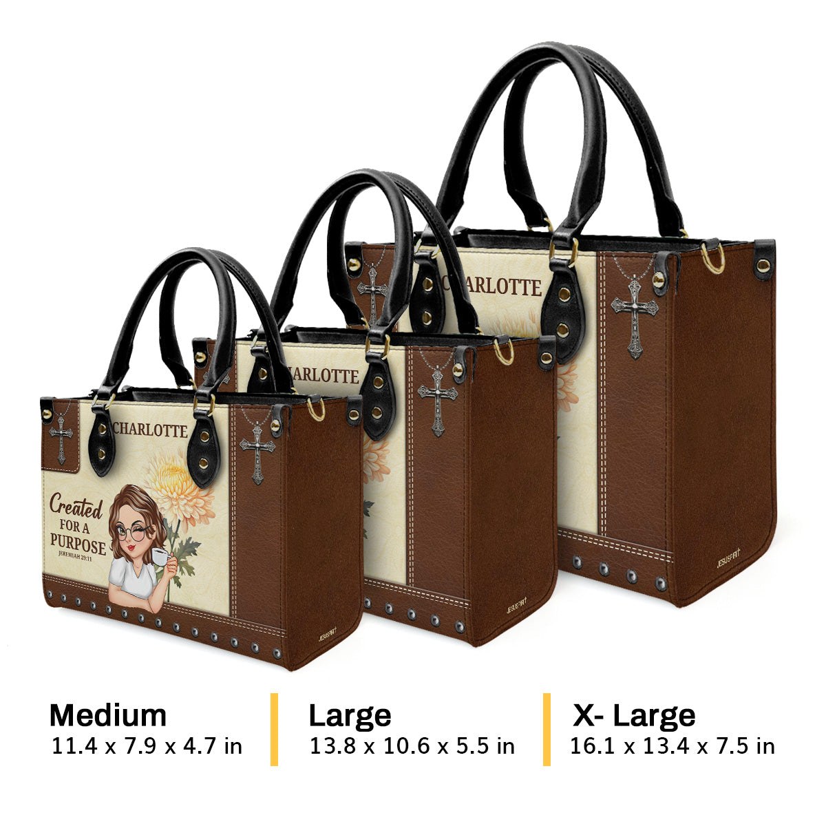 Created For A Purpose | Personalized Leather Handbag JSLHBPTN1313M