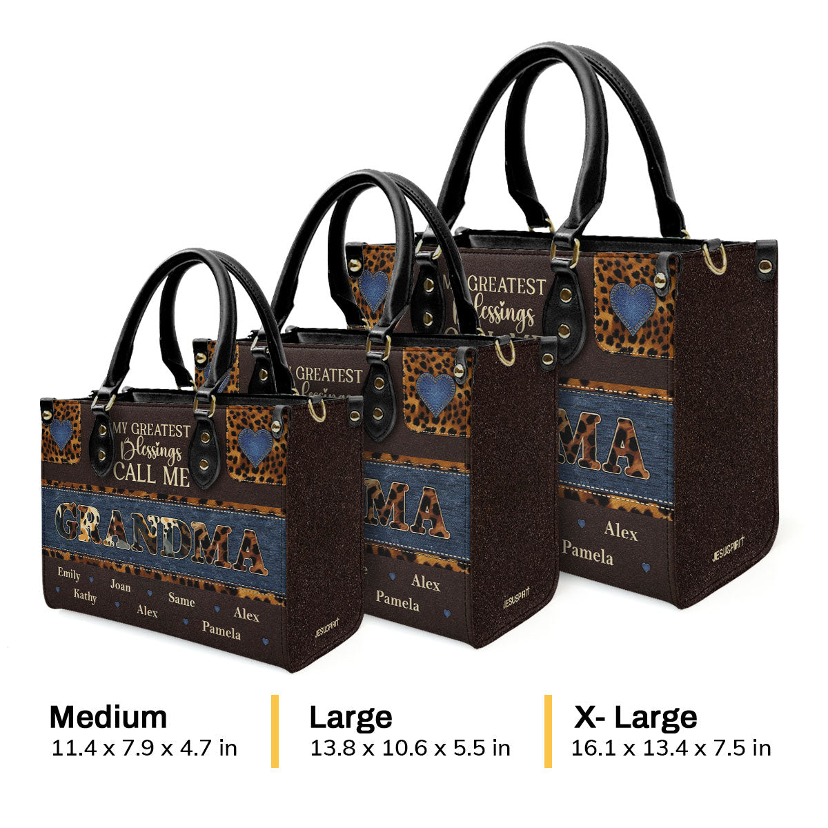 Jesuspirit | My Greatest Blessings Call Me Grandma/Nana | Personalized Leather Handbag With Zipper LHBM798