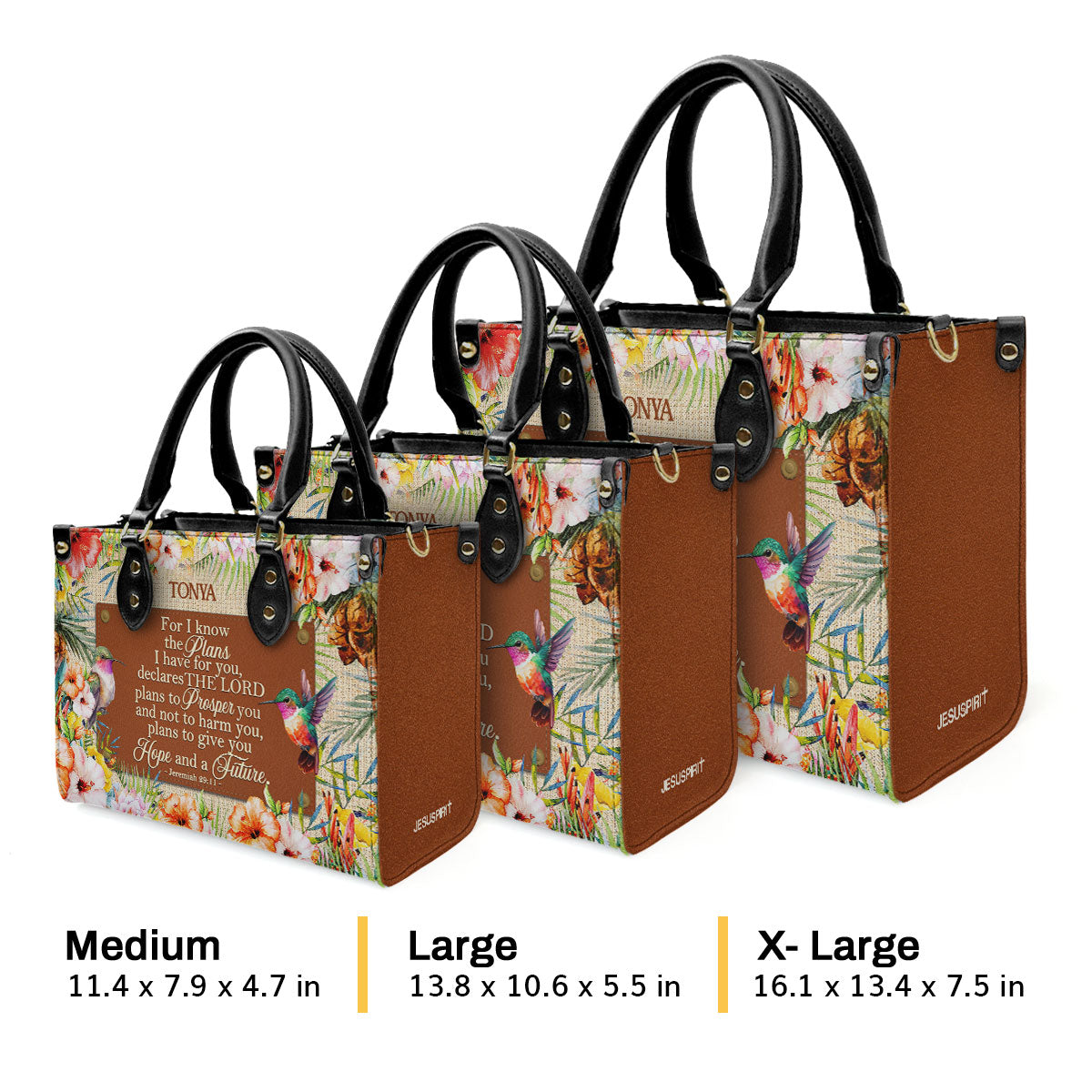 Jesuspirit | Personalized Leather Handbag With Zipper | For I Know The Plans I Have For You LHBM787