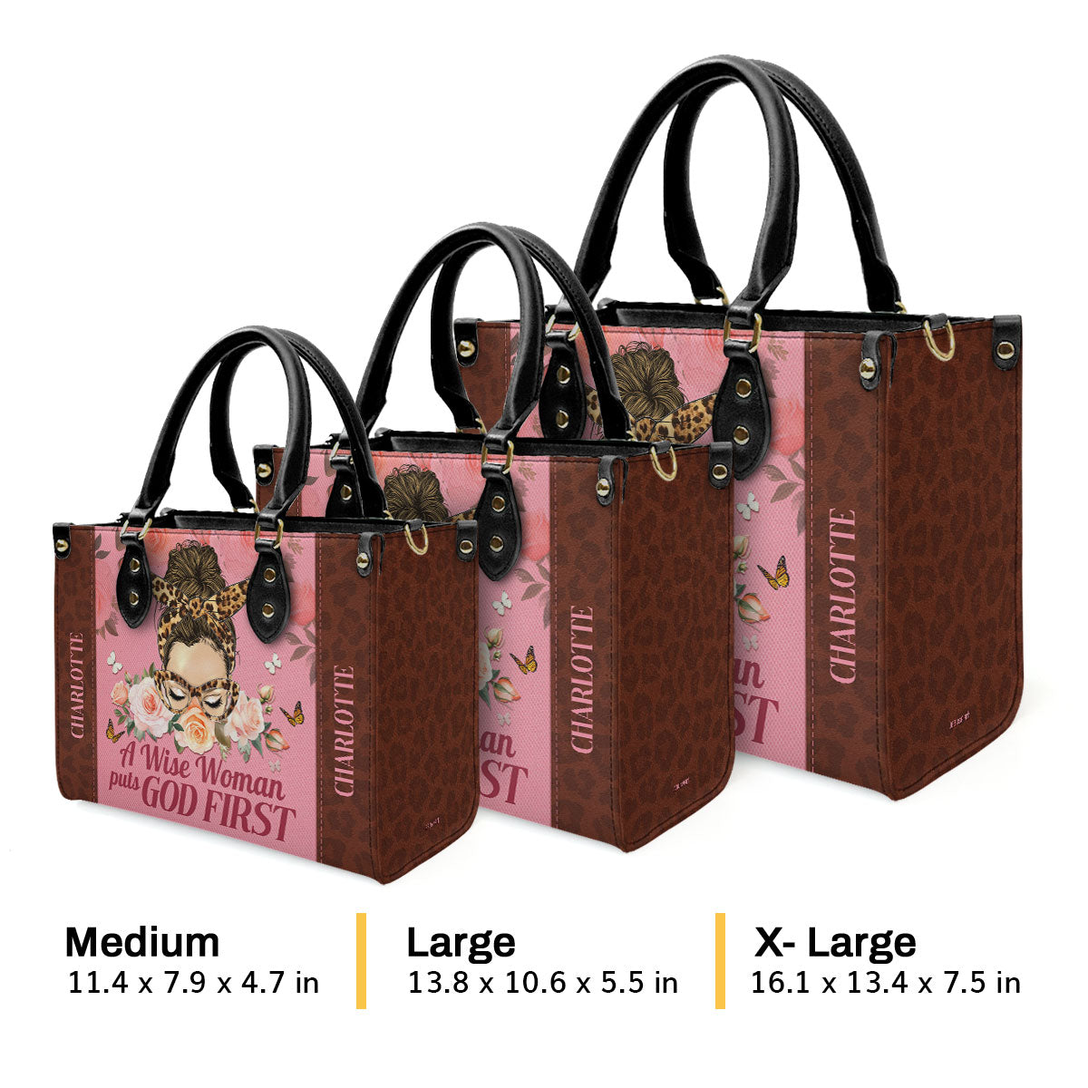 A Wise Woman Put God First | Personalized Leather Handbag JSLHBPH1362TA