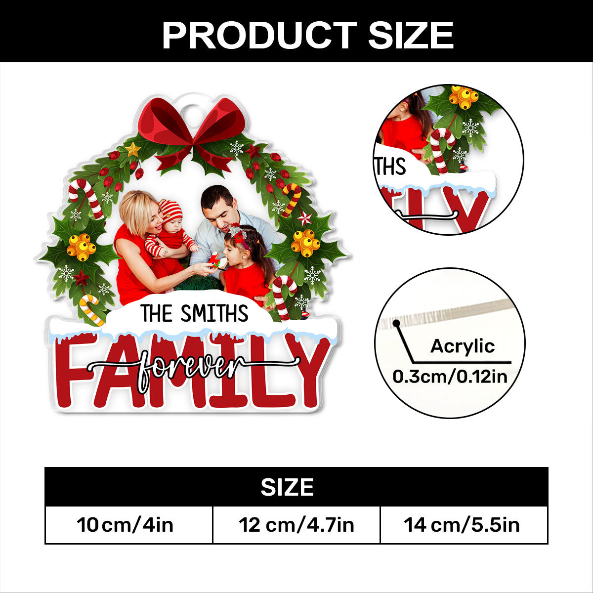 Christmas Wreath Family Forever | Personalized 1-Side Acrylic Ornament JSACOPHN2129M