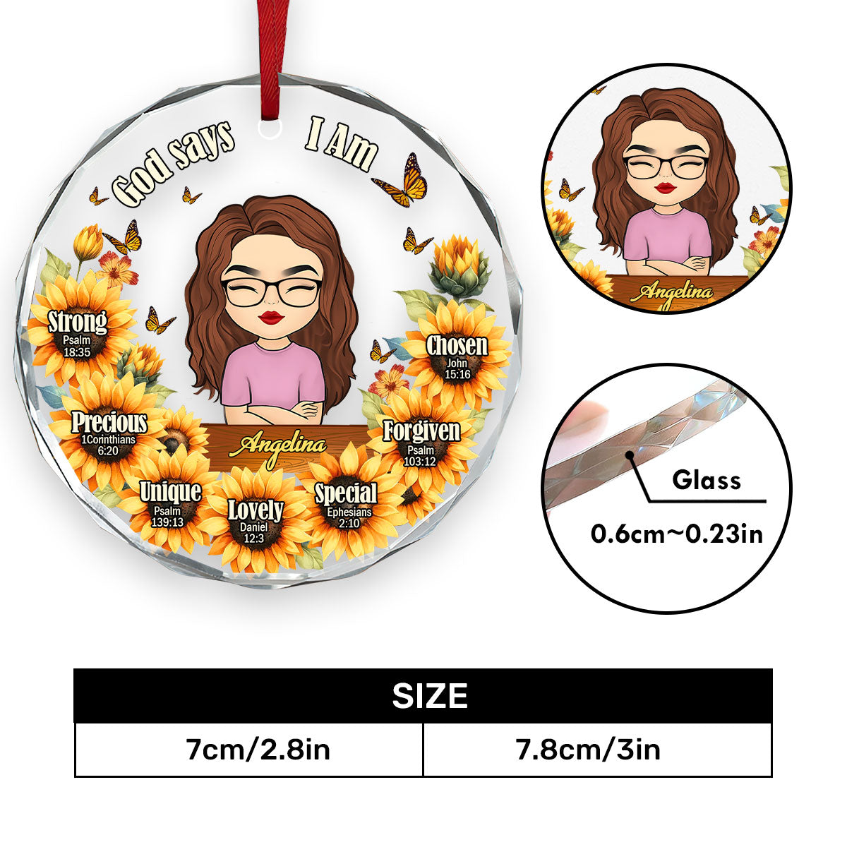 God Says I Am | Personalized 1-Side Round Glass Ornament JSURGOPPH1649D