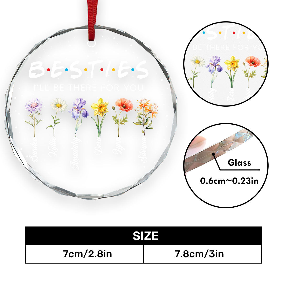 I Will Be There For You | Personalized 1-Side Round Glass Ornament JSURGOPPH2365T