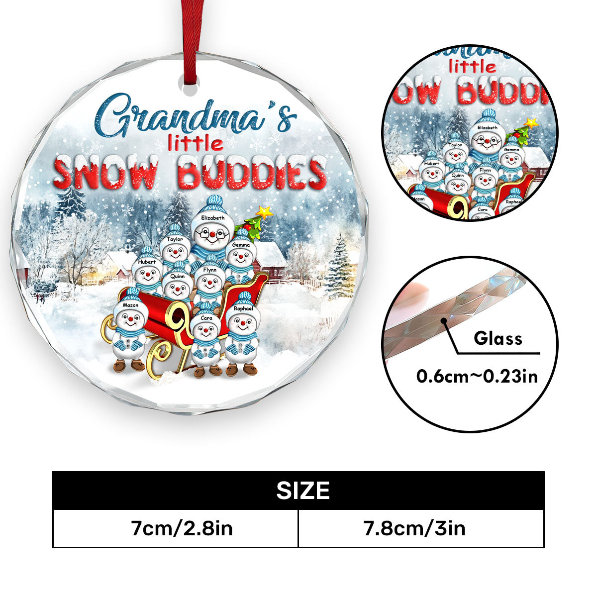 Grandma's Little Snow Buddies | Personalized 1-Side Round Glass Ornament JSURGOPPN2653T