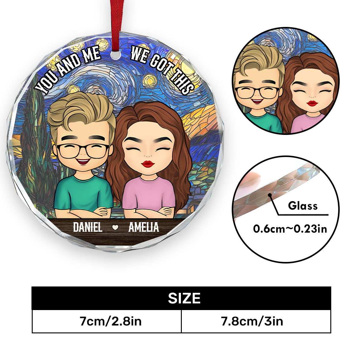 You And Me We Got This | Personalized 1-Side Round Glass Ornament JSURGOPPTN1660D