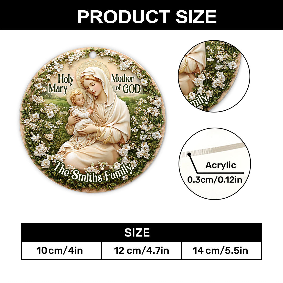 Holy, Mary Mother Of God | Personalized 1-Side Acrylic Ornament