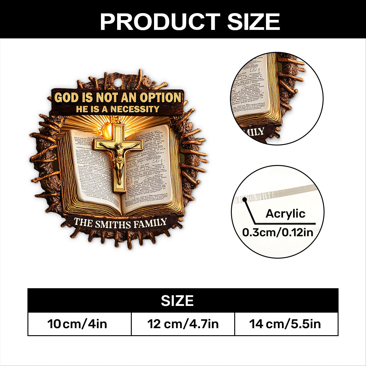 God Is Not An Option He Is A Necessity | Personalized 1-Side Acrylic Ornament