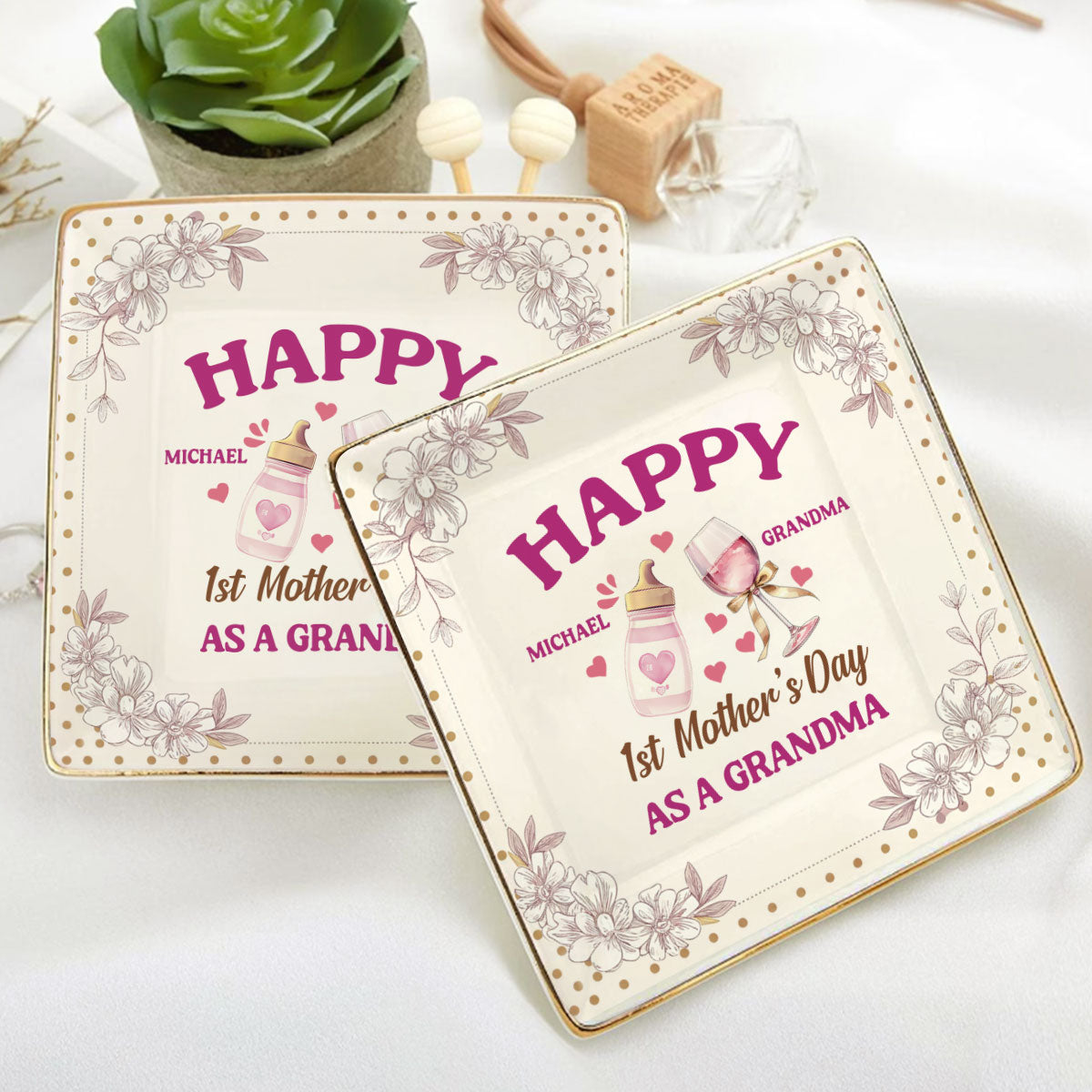 Happy First's Day As A Grandma | Personalized Ceramic Ring Dish Square