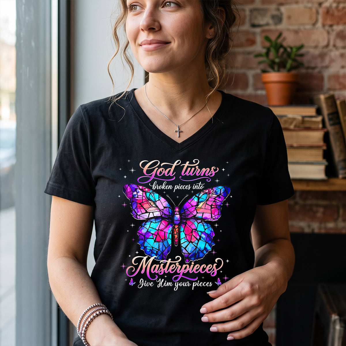 Broken Pieces Into God’s Masterpiece | Women's V-neck T-shirt