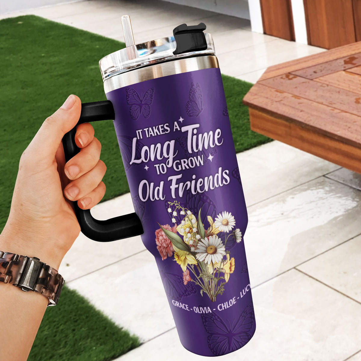 It Takes A Long Time To Grow An Old Friend | Personalized Stainless Steel Tumbler