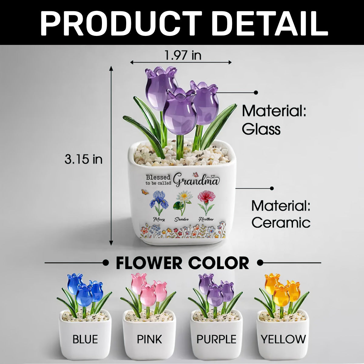 Blessed To Be Called Grandma | Personalized Glass Everlasting Tulips