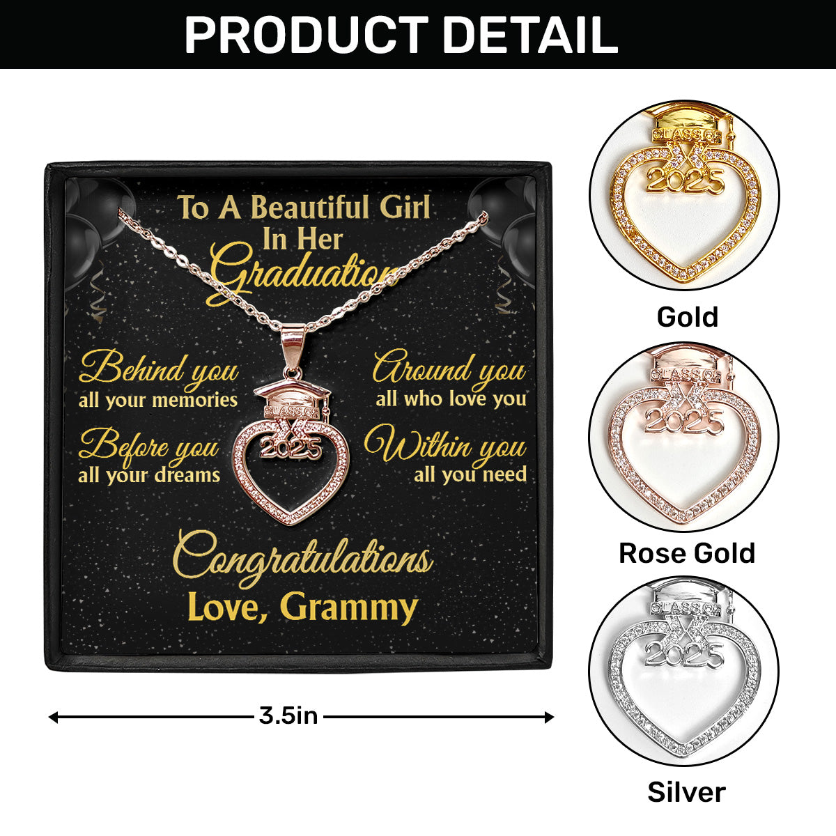 To A Beautifull Girl In Her Graduation | Personalized Grad Cap Heart Necklace With Box&Card