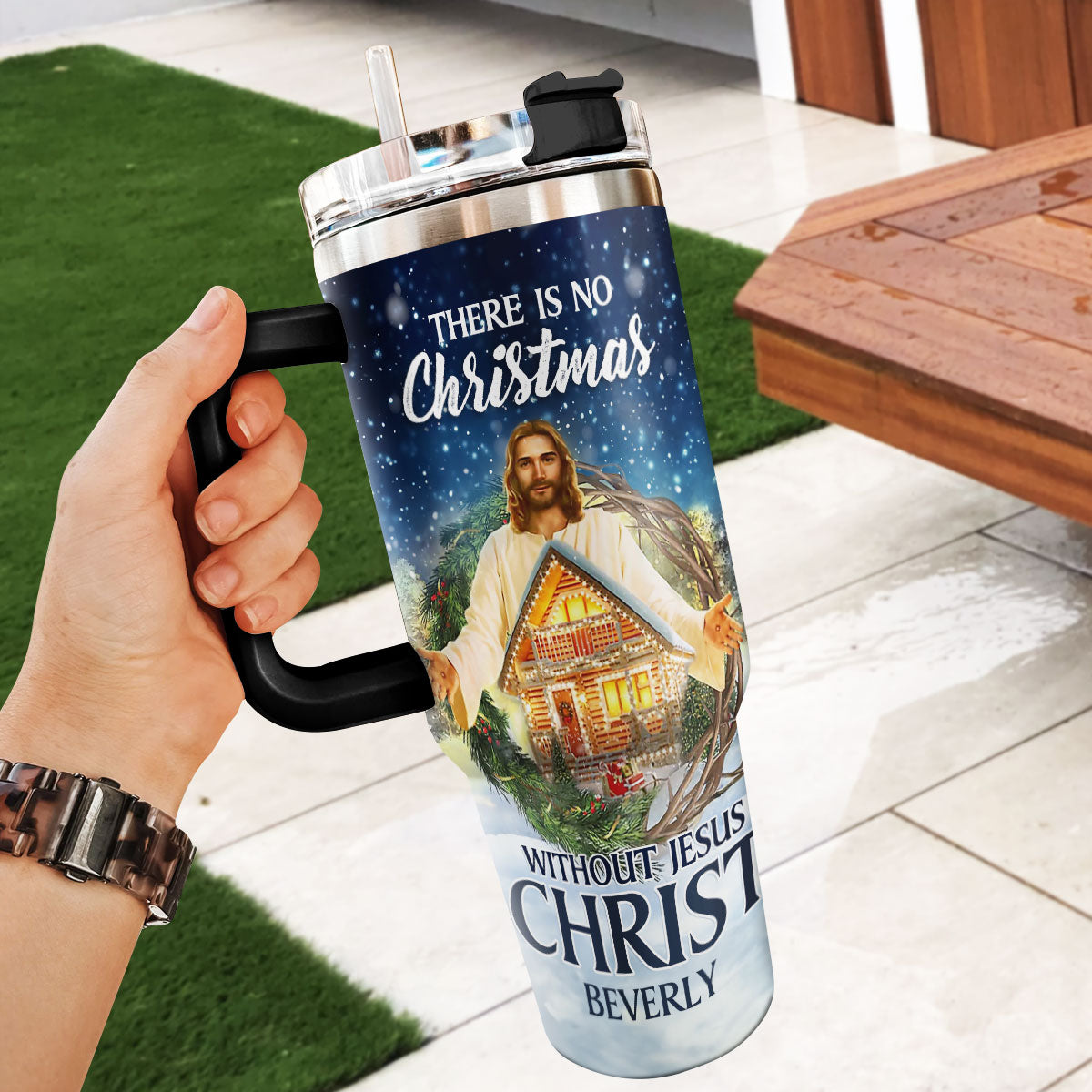There Is No Christmas Without Jesus Christ | Personalized Stainless Steel Tumbler