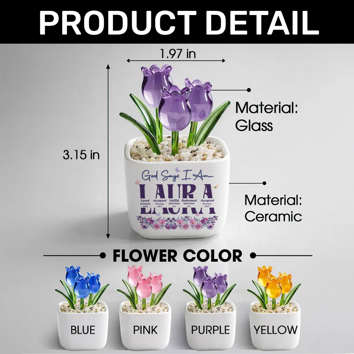 God Says I Am | Personalized Glass Everlasting Tulips