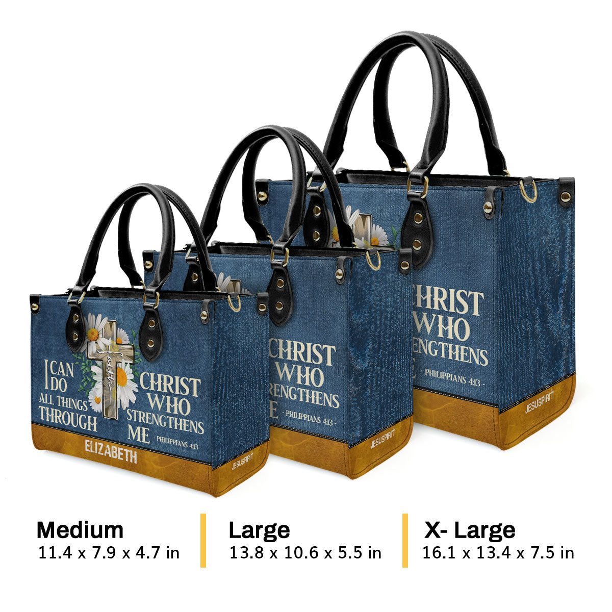 Jesuspirit | Personalized Leather Handbag With Zipper | I Can Do All Things LHBM779