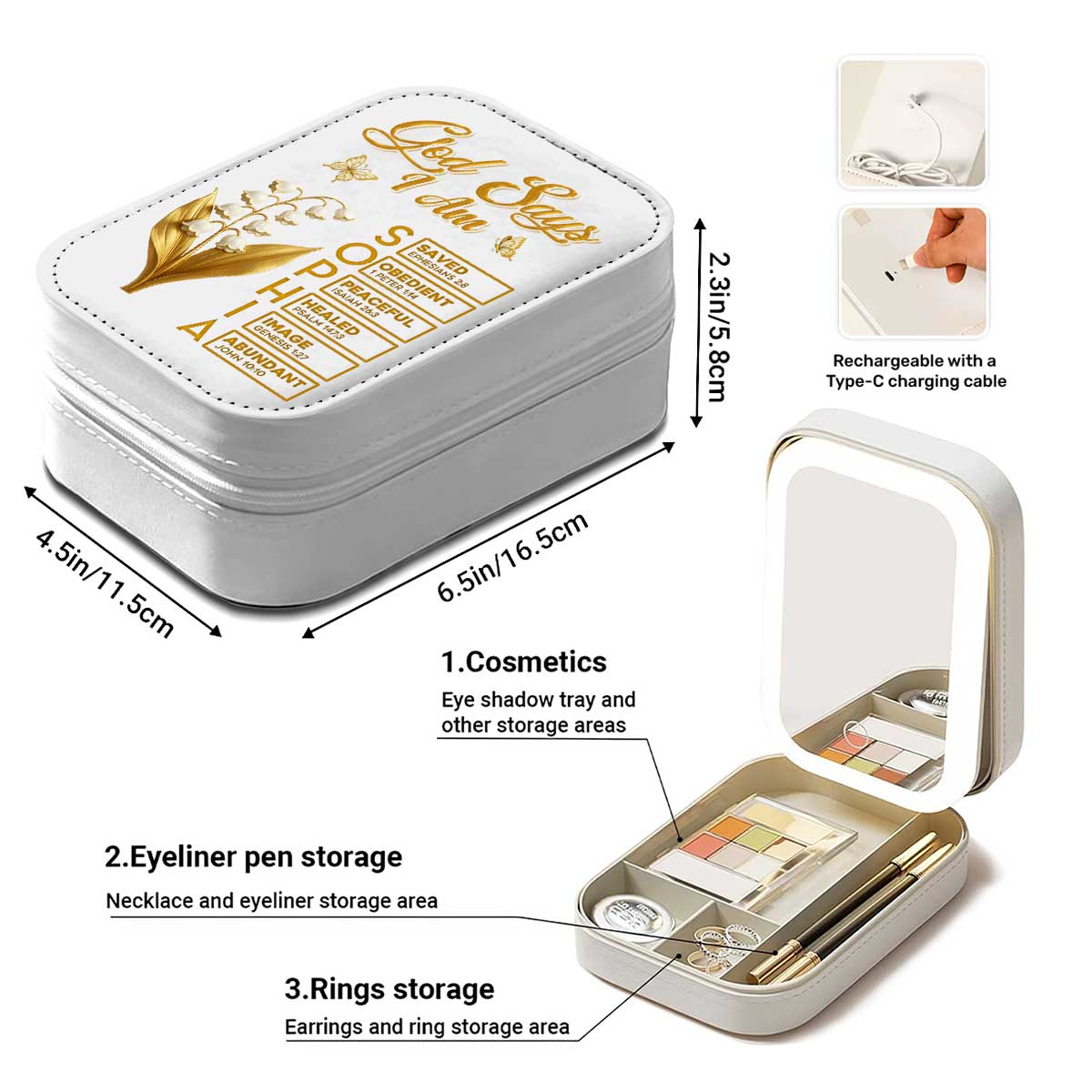 God Says I Am | Personalized Custom Jewelry Box With LED Mirror