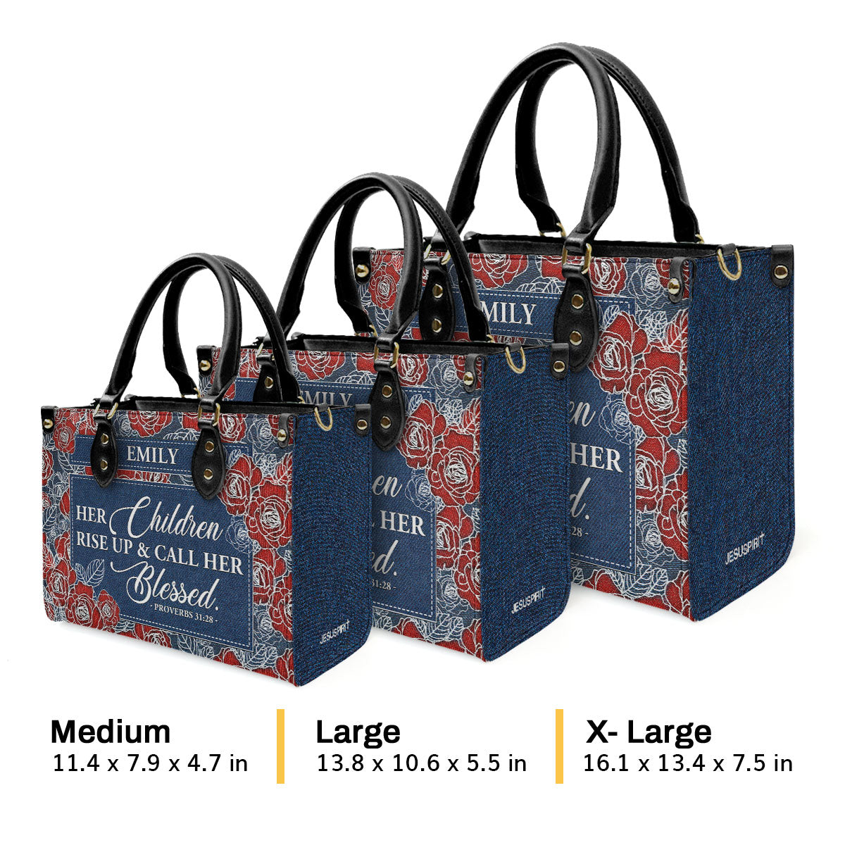Jesuspirit | Personalized Leather Handbag With Zipper | Her Children Rise Up & Call Her Blessed LHBM789
