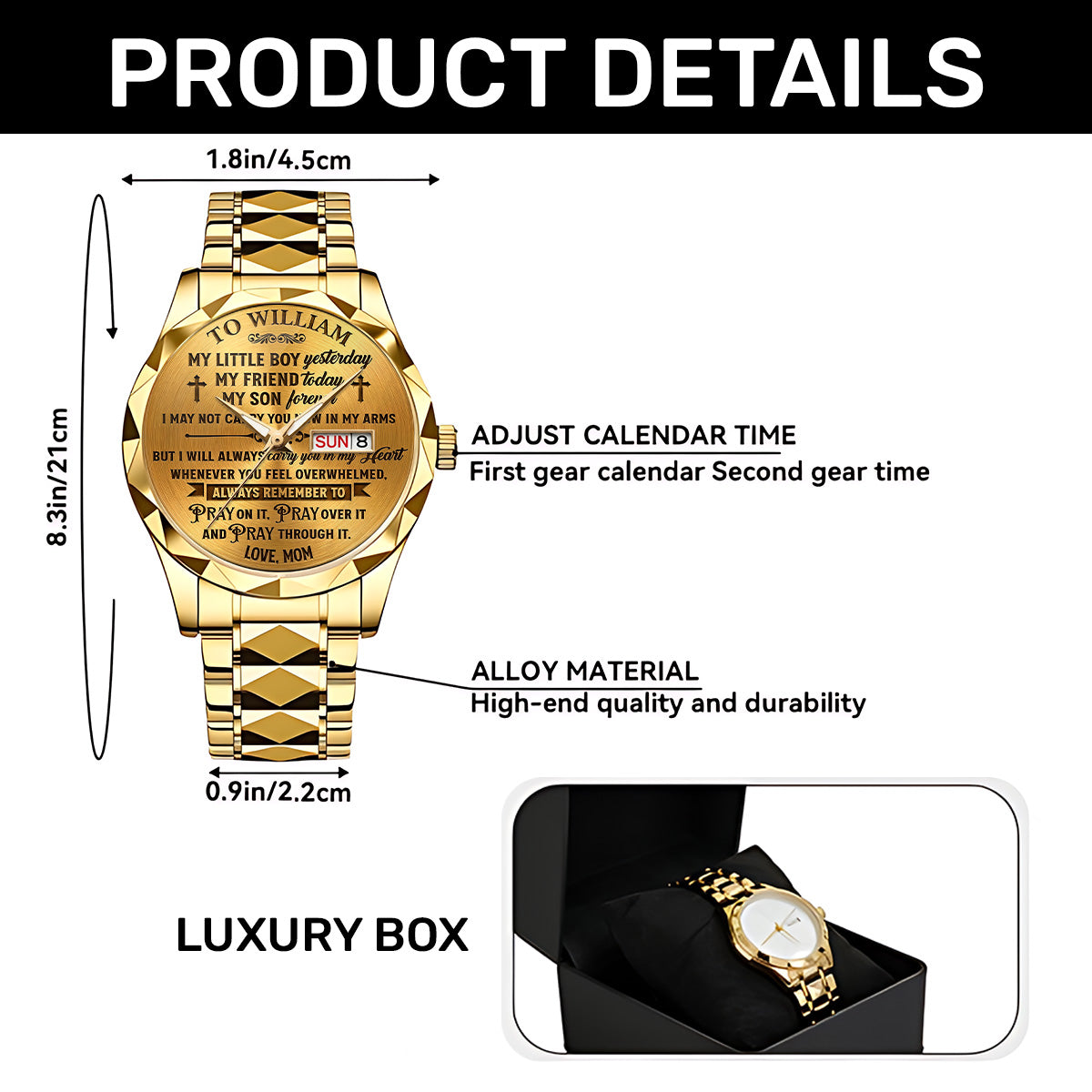 Pray On It Pray Over It Pray Through It | Personalized Men's Wrist Watch