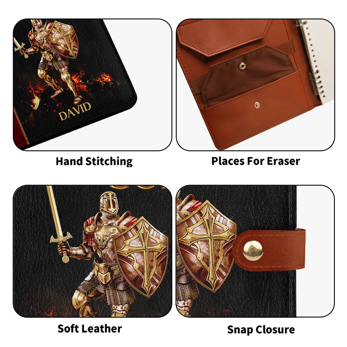 Put On The Full Armor Of God | Personalized Leather Notebook Cover With Pocket