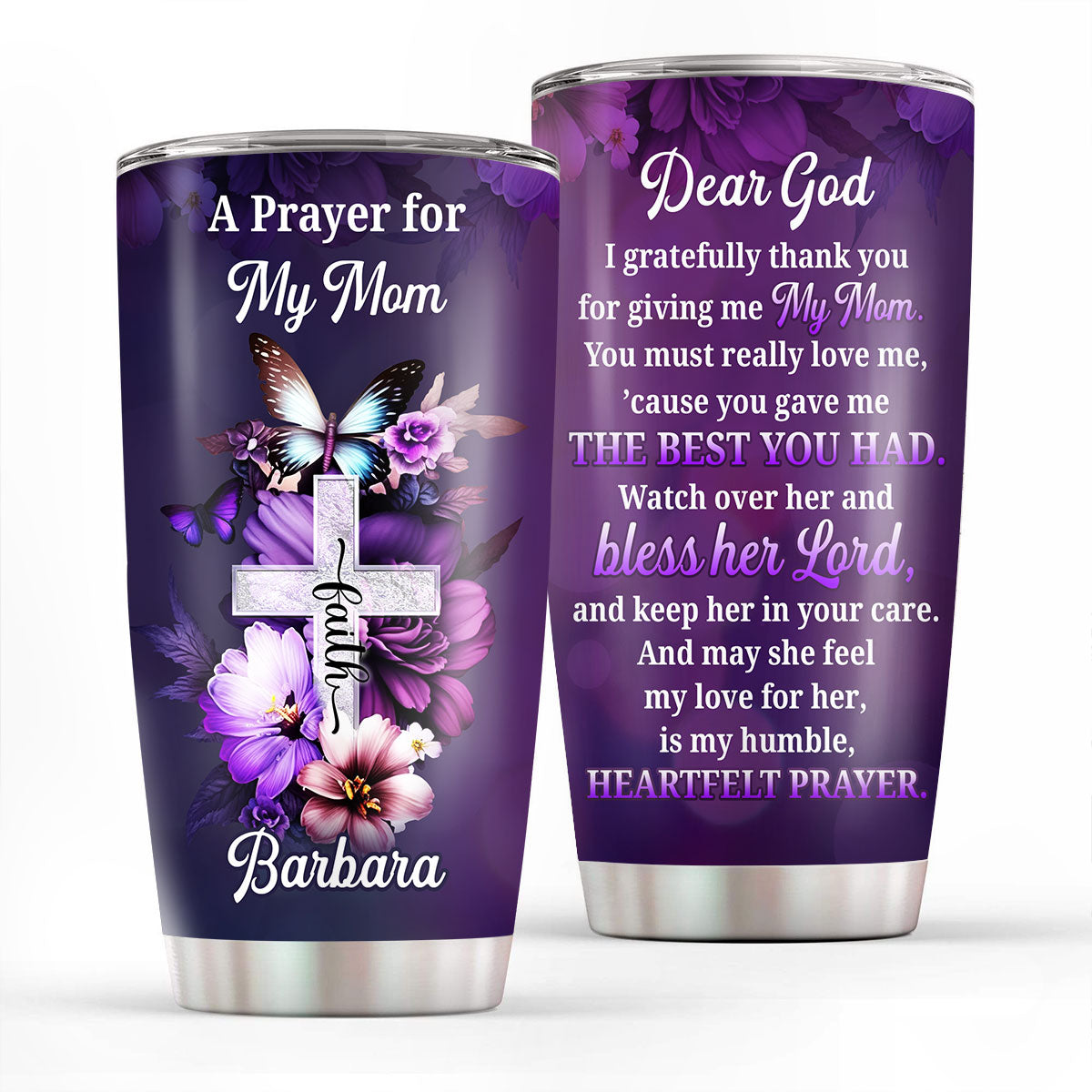 Jesuspirit | Personalized Cross Stainless Steel Tumbler 20oz | Thank God For Giving Me My Mom | Faithful Gift For Christian Mom On Mother's Day SSTHN697