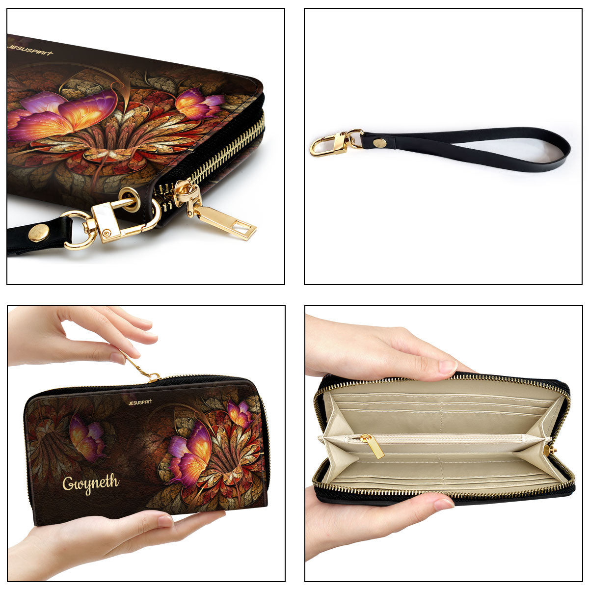 Jesuspirit | Personalized Leather Clutch Purse | Psalm 34:1 | I Will Bless The Lord At All Times | Worship Gift For People At Church CPH605