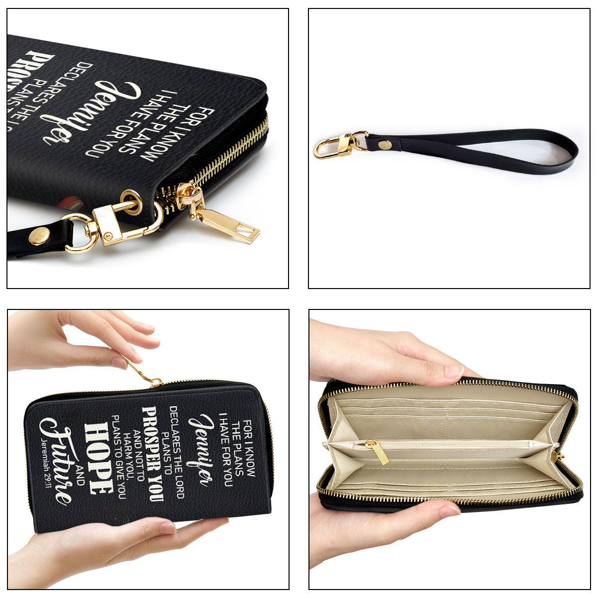 Jesuspirit | The Lord Plans To Prosper You And Not To Harm You | Jeremiah 29:11 | Personalized Zippered Leather Clutch Purse | Christian Gifts For Women NUH283H
