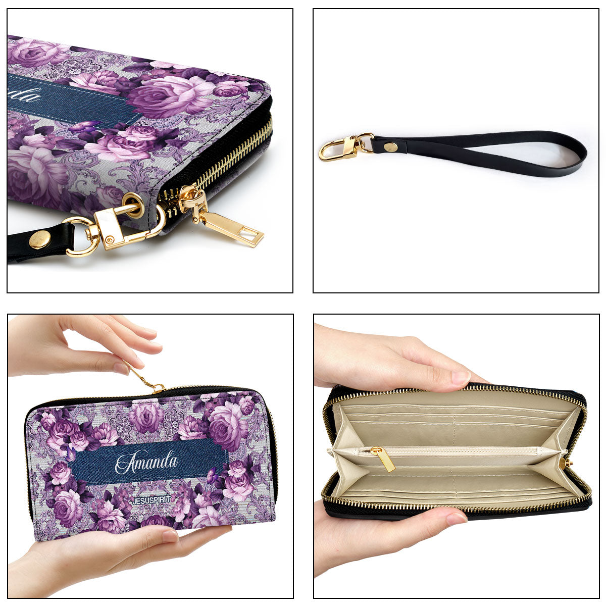 Jesuspirit | Butterfly And Roses | Beautiful Personalized Leather Clutch Purse For Women | A Warrior Of Christ CPM19