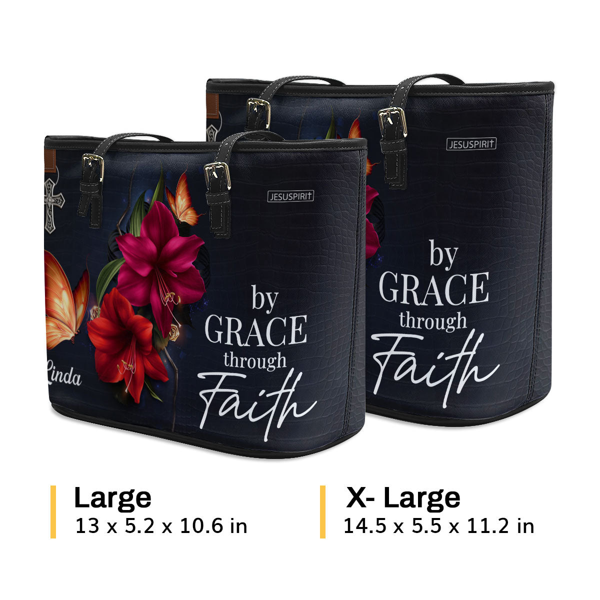 Pretty Personalized Large Leather Tote Bag - By Grace Through Faith H14