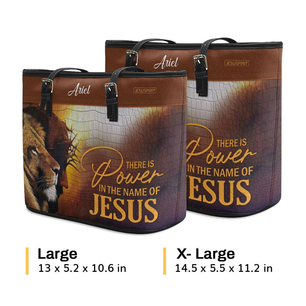 There Is Power In The Name Of Jesus - Special Personalized Lion Large Leather Tote Bag H16