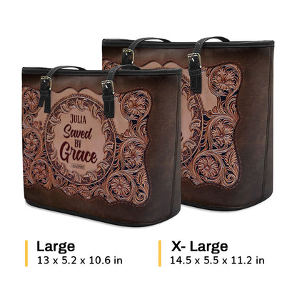 Saved By Grace - Personalized Large Leather Tote Bag HIHN290