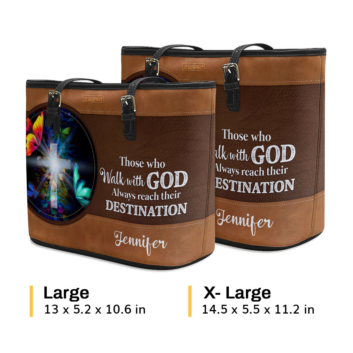 Personalized Cross Large Leather Tote Bag - Those Who Walk With God Always Reach Their Destination NUH266