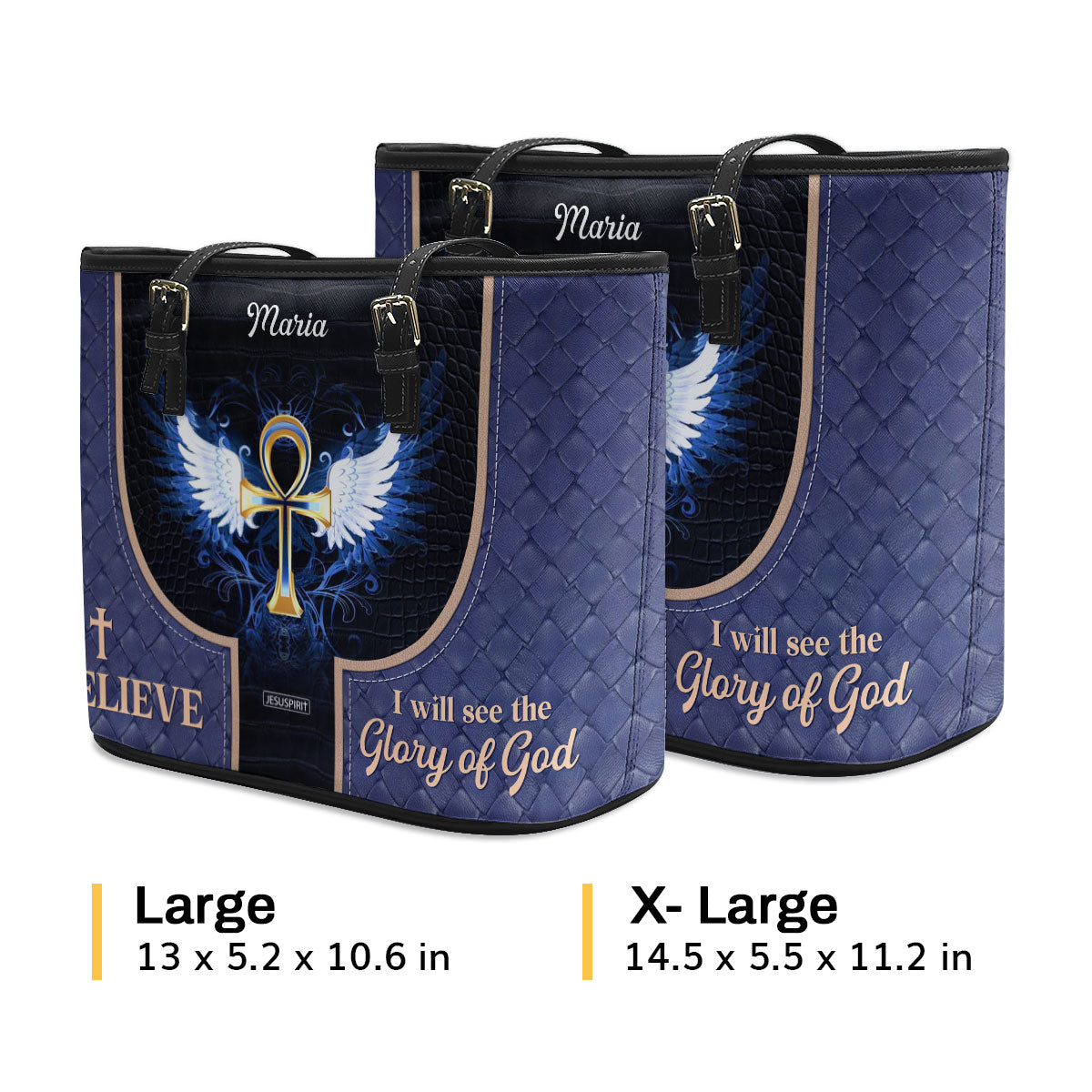 Beautiful Personalized Large Leather Tote Bag - I Believe I Will See The Glory Of God NUH446