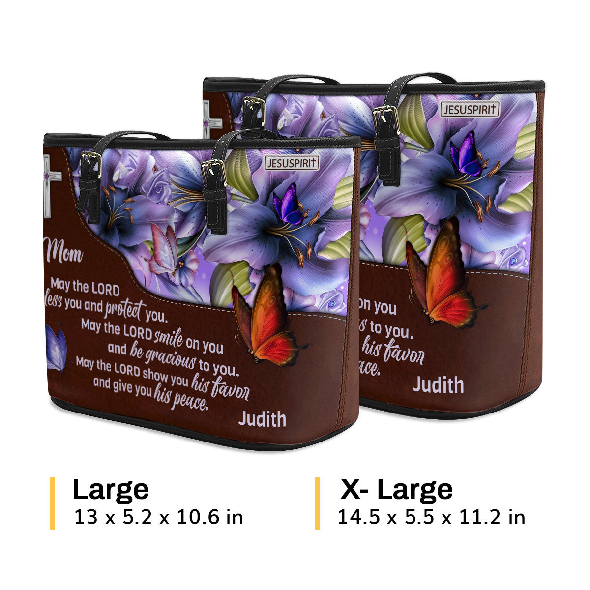 May The Lord Smile On You And Be Gracious To You - Sweet Personalized Large Leather Tote Bag For Mom NUHN363