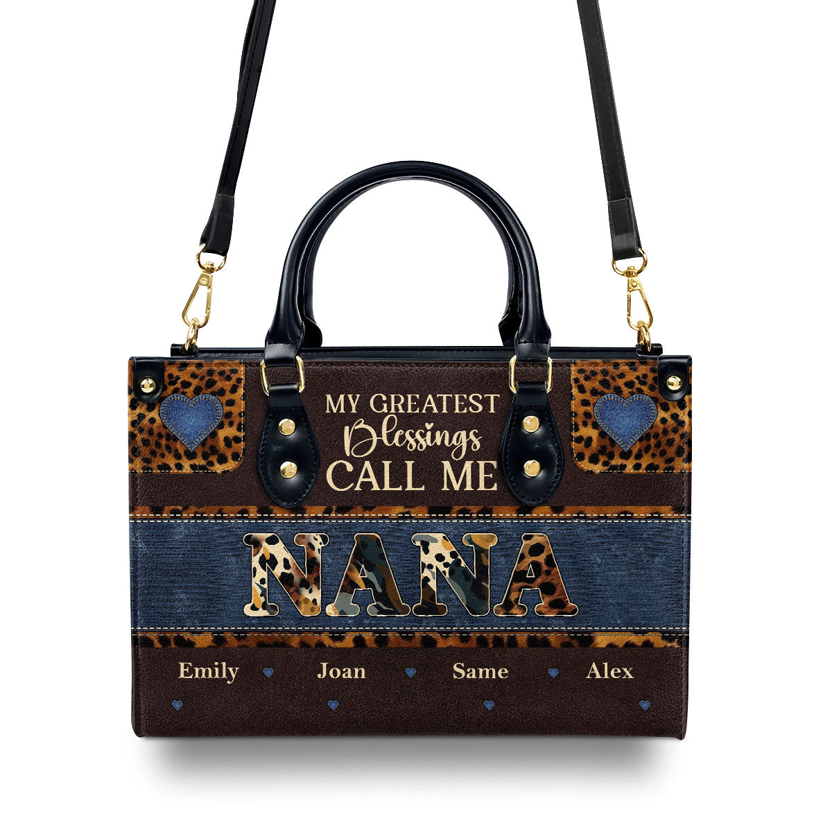 Jesuspirit | My Greatest Blessings Call Me Grandma/Nana | Personalized Leather Handbag With Zipper LHBM798