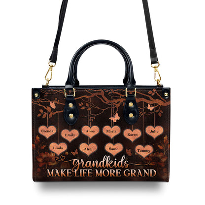 Grandkids Make Life More Grand | Personalized Leather Handbag With Zipper LHBM799