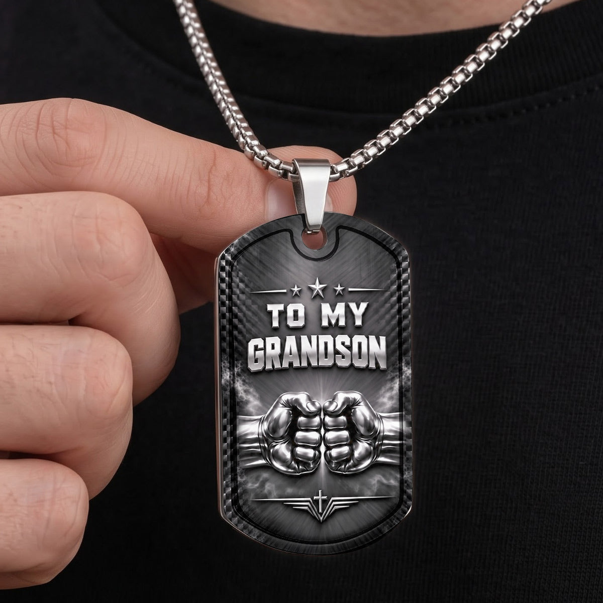 To My Grandson And Son | Personalized Dog Tag Necklace