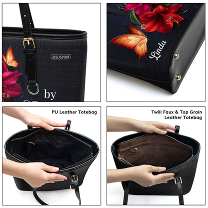 Pretty Personalized Large Leather Tote Bag - By Grace Through Faith H14