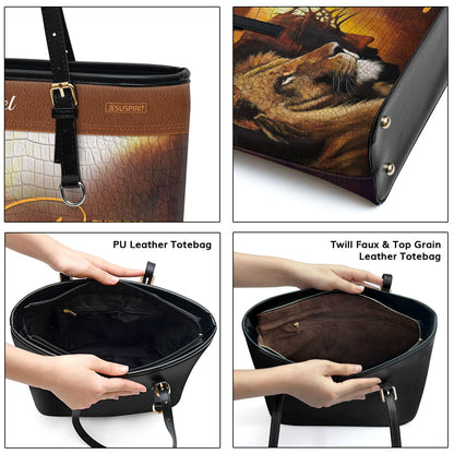 There Is Power In The Name Of Jesus - Special Personalized Lion Large Leather Tote Bag H16