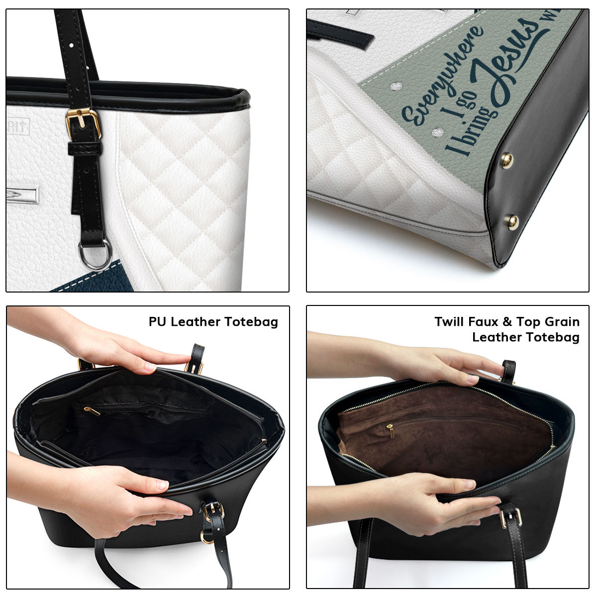 Everywhere I Go, I Bring Jesus With Me - Lovely Personalized Large Leather Tote Bag HHN370